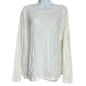 Karen Kane Off White Crinkle Mesh Long Sleeve Top | Sheer Lightweight Blouse